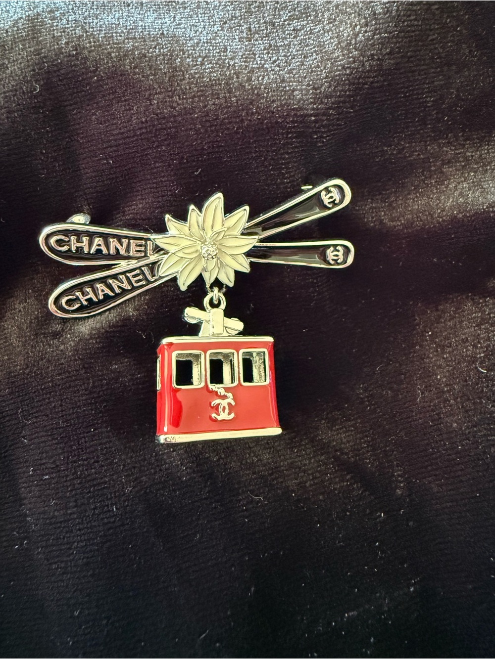ChaneI Salzburg. Enameled Cable Car🚠 Skies ⛷️Flower🌸 Brooch - Picture 6 of 9